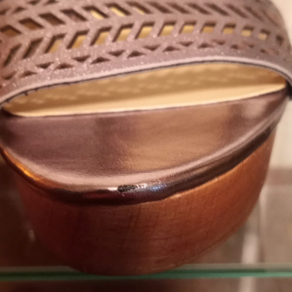 Lauren Ralph Lauren Georgina Espadrille Gold Wedge Leather Sandals Size 8.5 - Picture 10 of 12